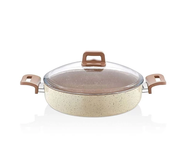EW's Kitchenware 24 CM Krem Renk Granit Basık Tencere