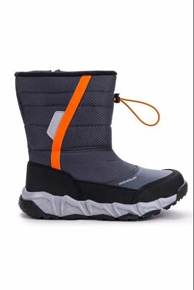 Kiko Kids Molina Suya Dayanıklı Fermuarlı Kız/Erkek Çocuk Kar Bot Ayakkabı Füme - Resim 4