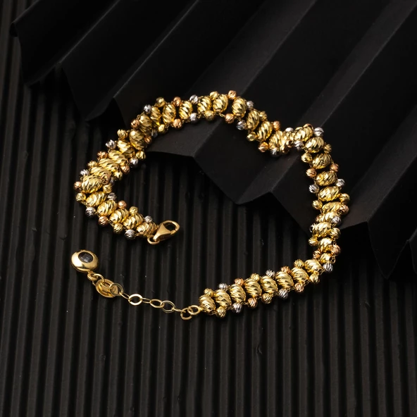 14 Ayar Altın Top Top Bileklik - Resim 4