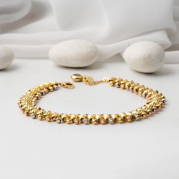 14 Ayar Altın Top Top Bileklik - Resim 3