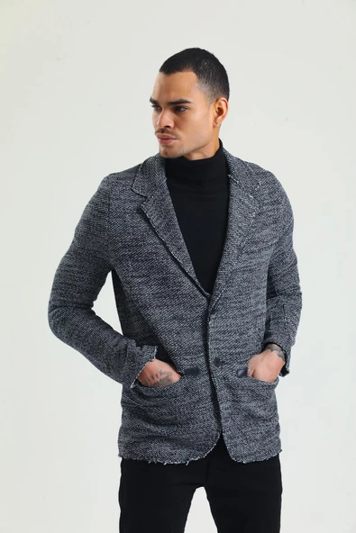 CEKMON Erkek Siyah Beyaz Regular Fit Cepli Düğmeli Astarsız Blazer Rahat Spor Ceket - 10