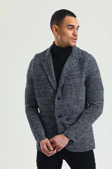 CEKMON Erkek Siyah Beyaz Regular Fit Cepli Düğmeli Astarsız Blazer Rahat Spor Ceket - 6