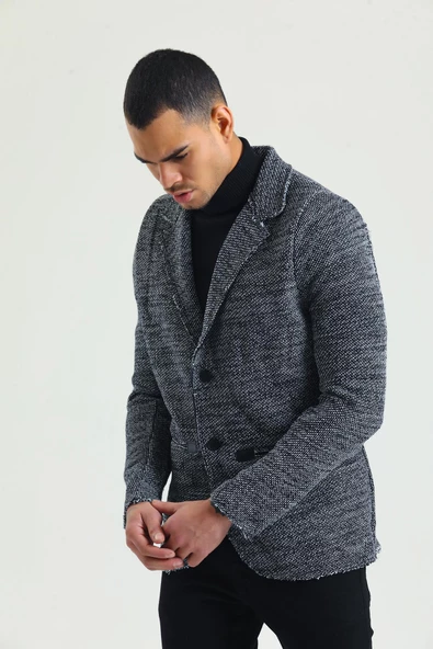 CEKMON Erkek Siyah Beyaz Regular Fit Cepli Düğmeli Astarsız Blazer Rahat Spor Ceket - 7