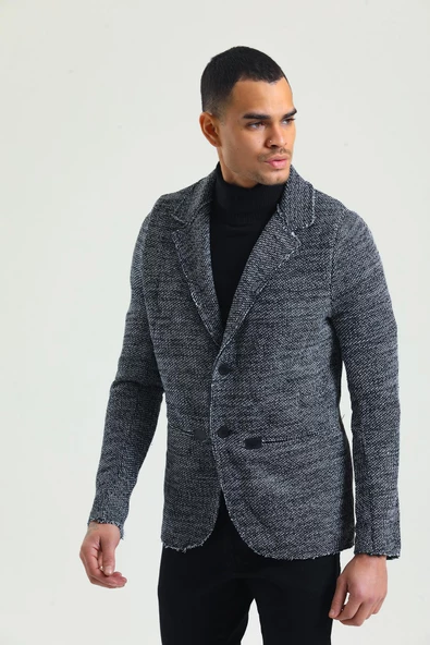 CEKMON Erkek Siyah Beyaz Regular Fit Cepli Düğmeli Astarsız Blazer Rahat Spor Ceket - 8