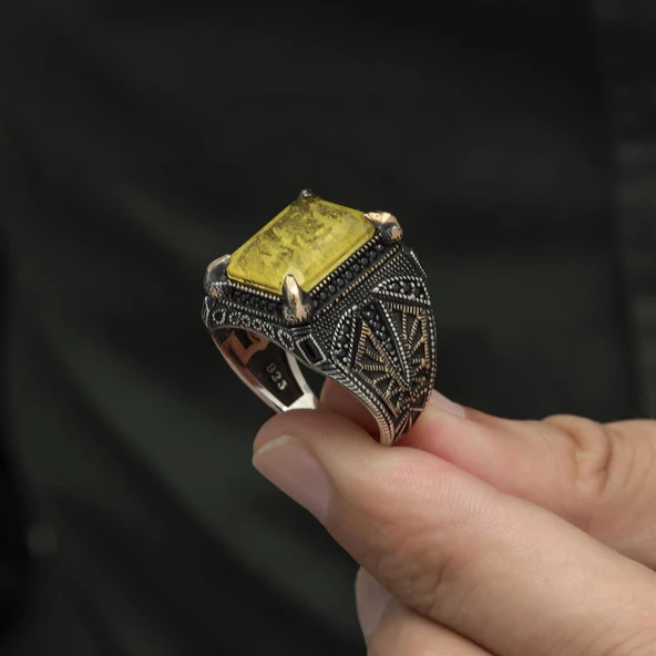 Sarı Paraiba Has Taşlı 925 Gümüş Erkek Yüzük - Resim 10