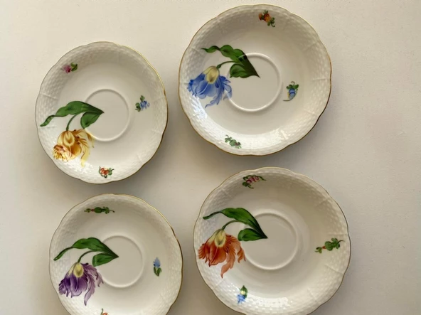 Herend 734 El Boyama Çiçek Desenli Fincan Tabağı 14,5cm 6 Parça - 5