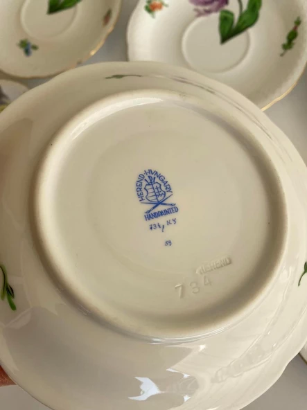 Herend 734 El Boyama Çiçek Desenli Fincan Tabağı 14,5cm 6 Parça - 8