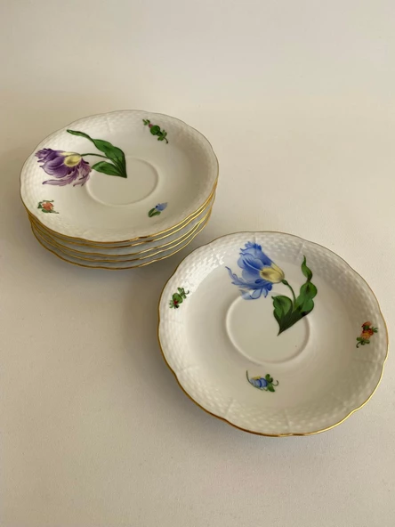 Herend 734 El Boyama Çiçek Desenli Fincan Tabağı 14,5cm 6 Parça - 10