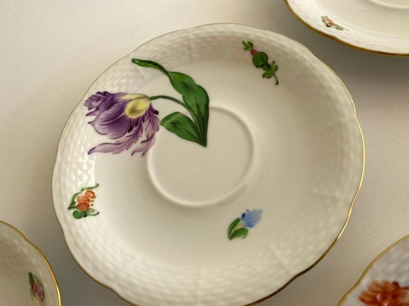 Herend 734 El Boyama Çiçek Desenli Fincan Tabağı 14,5cm 6 Parça - 6