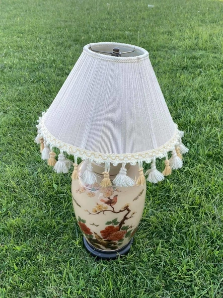 Gül Motifli Antika Porselen Abajur 70cm - 3