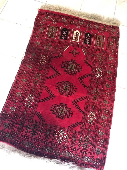 Afgan El Dokuma Kilim Seccade 130x73 - Yaşlı Halı Seccade - 2