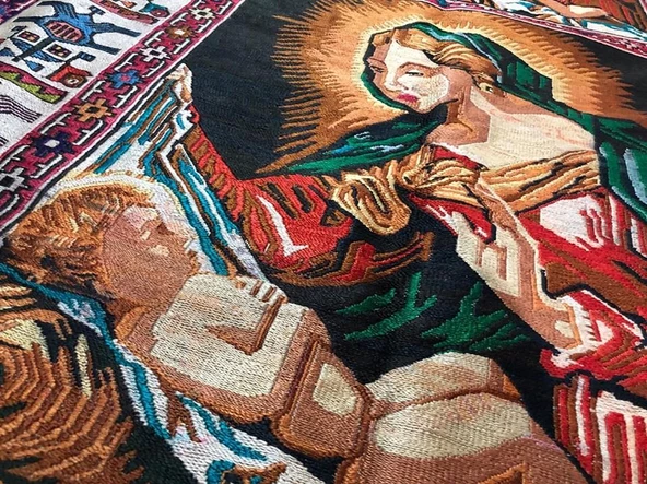 Meryem Ana - İsa Desenli El Dokuma Kilim Halı  114x187 cm - 8