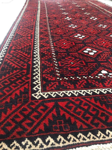 +40 YILLIK ANTİK İRAN BALUCH EL DOKUMASI YÜN HALI 255x135cm 3.39m2 - 3