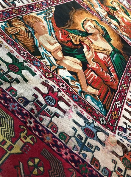 Meryem Ana - İsa Desenli El Dokuma Kilim Halı  114x187 cm - 9