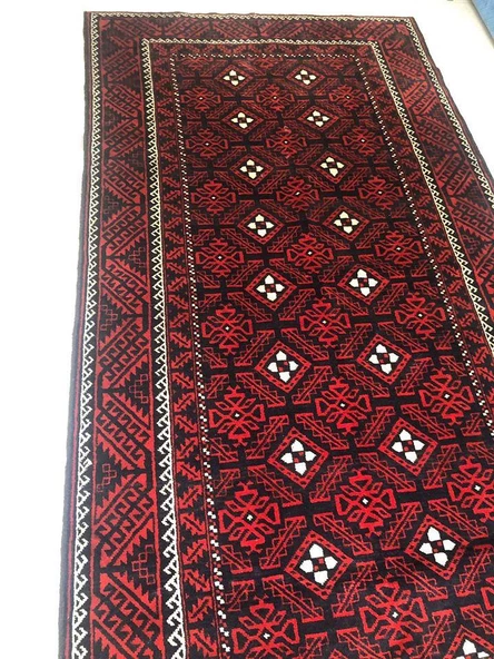 +40 YILLIK ANTİK İRAN BALUCH EL DOKUMASI YÜN HALI 255x135cm 3.39m2