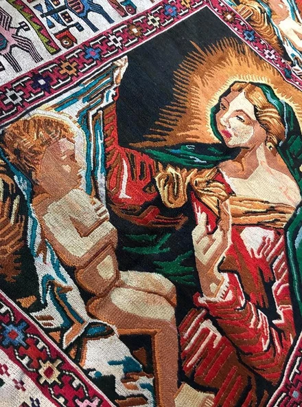 Meryem Ana - İsa Desenli El Dokuma Kilim Halı  114x187 cm - 10