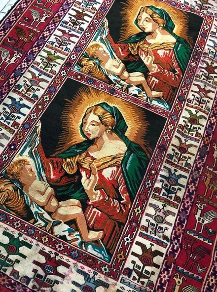 Meryem Ana - İsa Desenli El Dokuma Kilim Halı  114x187 cm - 12
