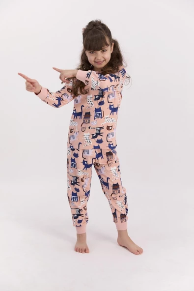 Cats Mocha Kız Çocuk Mevsimlik Pijama Takımı RP2590-C