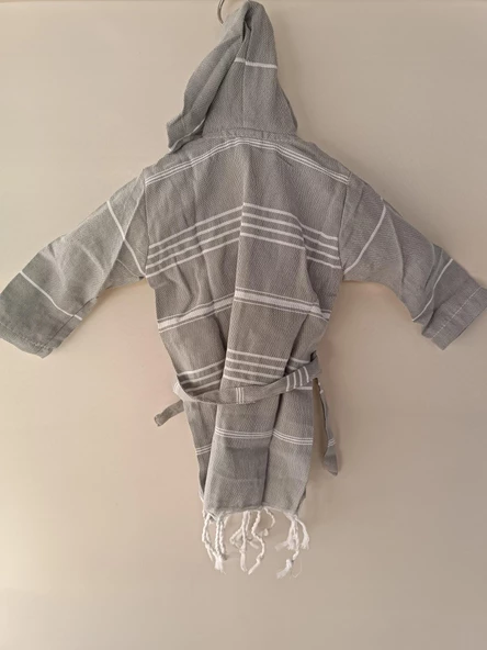 Kapüşonlu Çocuk Peştamal Bornoz 1-5 Yaş Gri - 6