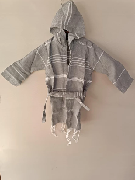 Kapüşonlu Çocuk Peştamal Bornoz 1-5 Yaş Gri - 4