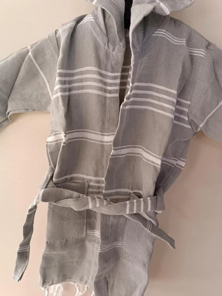 Kapüşonlu Çocuk Peştamal Bornoz 1-5 Yaş Gri - 8