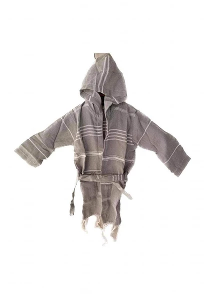 Kapüşonlu Çocuk Peştamal Bornoz 1-5 Yaş Gri - 2