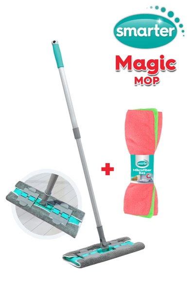 SMARTER MAGIC MOP + MİKROFİBER 3 LÜ TEMİZLİK BEZİ PASPAS MANDALLI YER YÜZEY TEMİZLİK HAVLUSU BEZİ UYUMLU