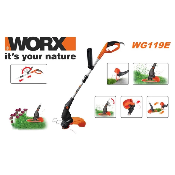 Worx Wg119e 550Watt 30Cm Elektrikli Teleskobik Saplı Misinalı Çim Ve Kenar Kesme - 7