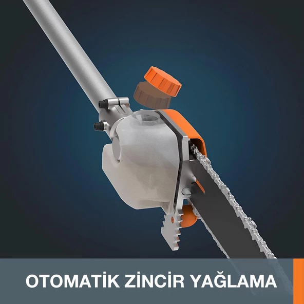 WORX WA0222 WG186E.1 ile Uyumlu 25CM Teleskobik Uzatmalı Zincirli Dal Budama Başlığı - 9