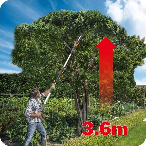 WORX WG349E 20Volt 2.0Ah Li-ion Tek Akülü 20CM Profesyonel Teleskobik Saplı Açı Ayarlı Zincirli Dal Budama - 10