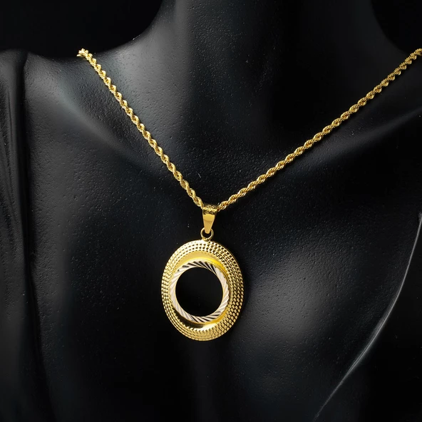 Oval Çerçeve Çeyrek Altınlık Kolye - Resim 2