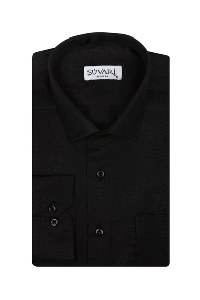SÜVARİ CLASSİCS RAHAT KALIP ÖZEL SİYAH ARMÜR DESENLİ CEPLİ GÖMLEK