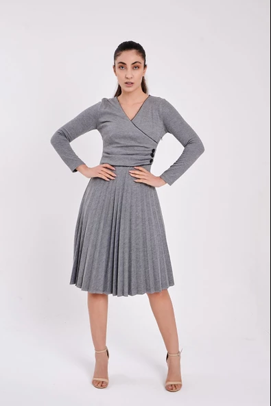 Modatalika Kadın Pileli Günlük Şık Elbise - Resim 3