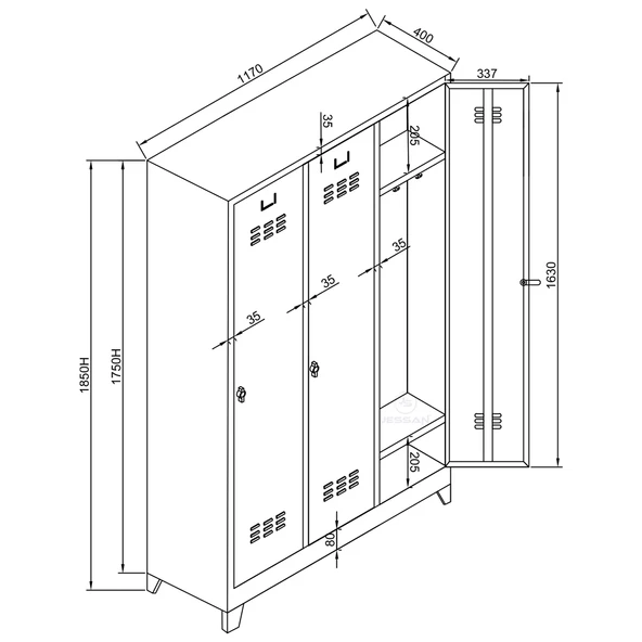 Jessan Ofis 3 lü Standart Soyunma Dolabı Gri-Siyah - Resim 3