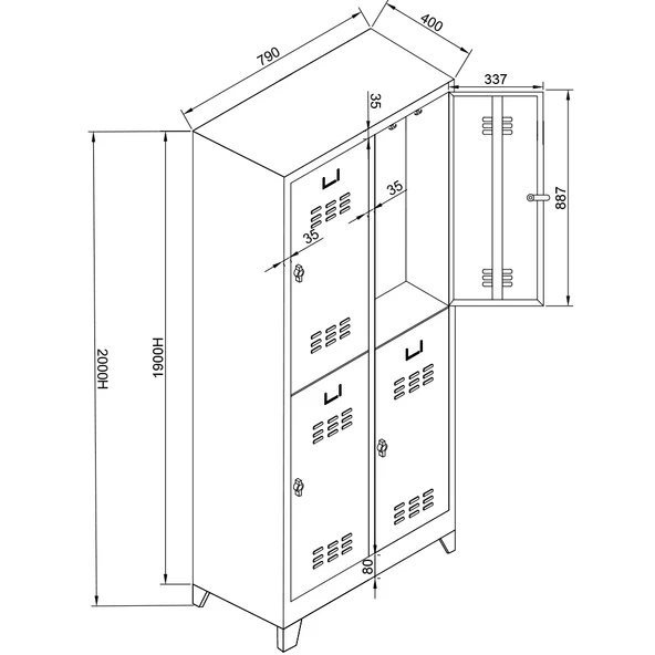 Jessan Ofis 4 lü Standart Soyunma Dolabı Gri-Mavi - 5