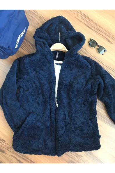 BLUES MODA Yumuşacık Kapşonlu Fermuarlı Peluş Hırka - 3