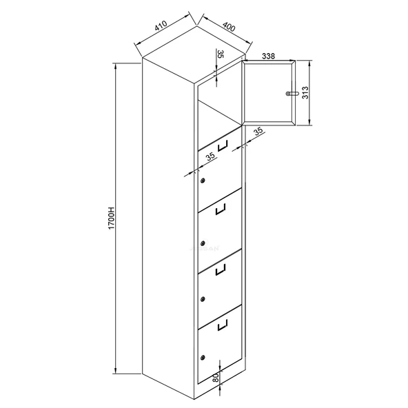 Jessan Ofis 5 Gözlü Öğretmen Öğrenci Dolabı Gri-Siyah - Resim 3
