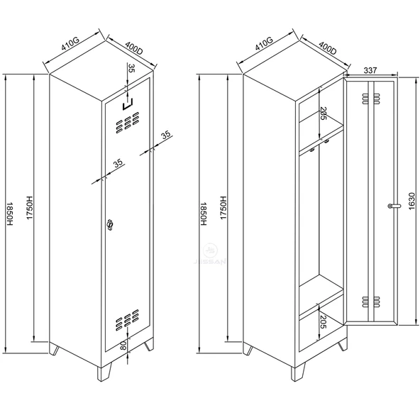 Jessan Ofis Tekli Soyunma Dolabı Gri-Kırmızı - Resim 3