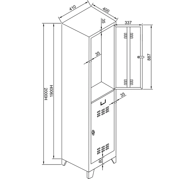Jessan Ofis Tekli Yarım Kapılı Soyunma Dolabı Gri-Siyah - Resim 3