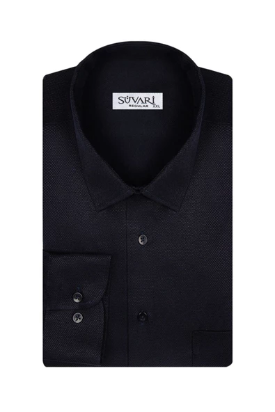 Rahat Kalıp Armür Desenli Cepli Siyah Erkek Gömlek - Resim 9