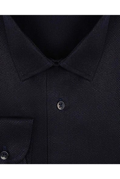 Rahat Kalıp Armür Desenli Cepli Siyah Erkek Gömlek - Resim 10
