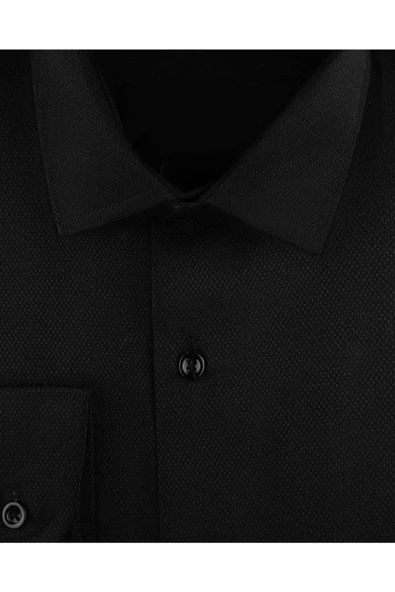 Rahat Kalıp Armür Desenli Cepli Siyah Erkek Gömlek - Resim 2