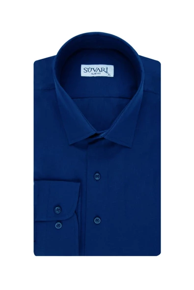 Slim Fit Açık Mavi Erkek Düz Gömlek - Resim 7