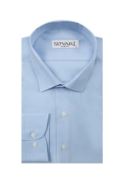 Slim Fit Açık Mavi Erkek Düz Gömlek