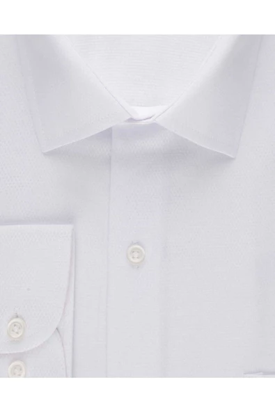 Bol Kesim Armür Desenli Gömlek Beyaz - Resim 2