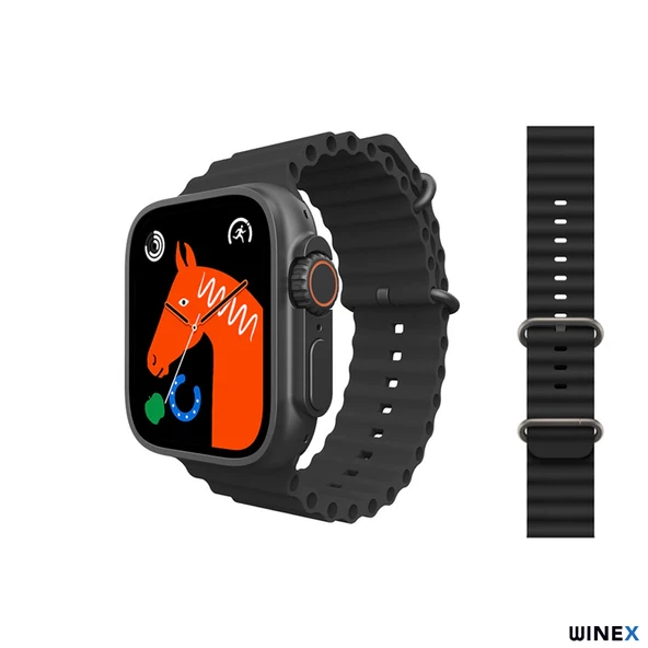 Winex GS8 Ultra Android İos HarmonyOs Uyumlu 3 Kordonlu Akıllı Saat Siyah - Resim 2