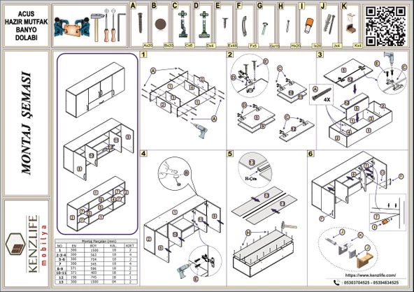 Kenzlife hazır mutfak acus22 gri 060*150*22 mutfak banyo dolabı kapaklı raflı - Resim 5