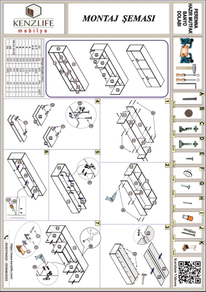 Kenzlife hazır mutfak perenna crd 060*180*22 mutfak banyo dolabı kapaklı raflı - Resim 5