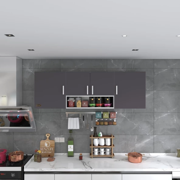 Kenzlife hazır mutfak packey gri 060*180*22 mutfak banyo dolabı kapaklı raflı - Resim 4