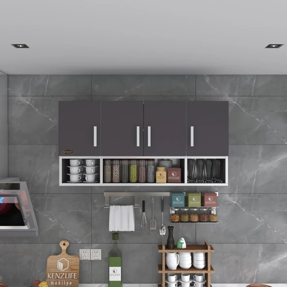 Kenzlife hazır mutfak severus gri 060*120*22 mutfak banyo dolabı kapaklı raflı - Resim 4